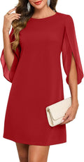oten Women's Flutter Sleeve Cocktail Dress Crew Neck Chiffon - Elegant