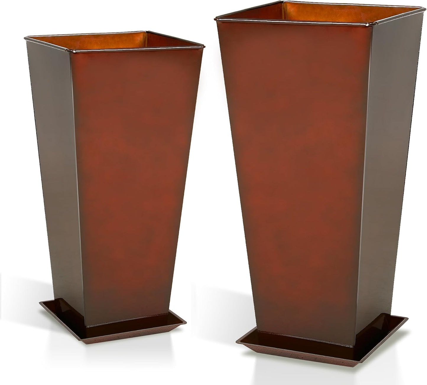Large Metal Glazed Planter Set of 2 for Indoor & Outdoor Use