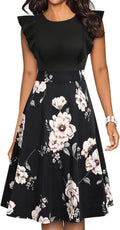 YATHON Women's Vintage Ruffle Floral Flared A Line Swing Dress Dresses