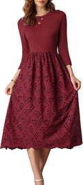 GRACE KARIN Womens A Line Eyelet Midi Dress with Pockets - Flowy