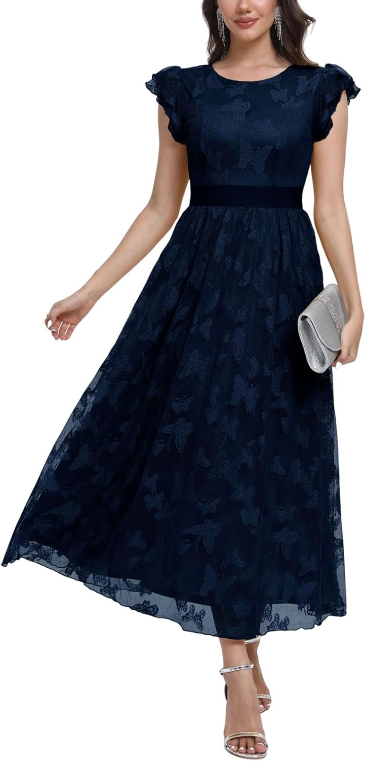 Women's Casual Tulle Midi Dress for Parties and Weddings