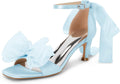 Womens Bow Kitten Heels Satin Sandals - Square Open Toe