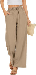 Women Flowy Palazzo Pants Drawstring Waist - Loose Wide Leg