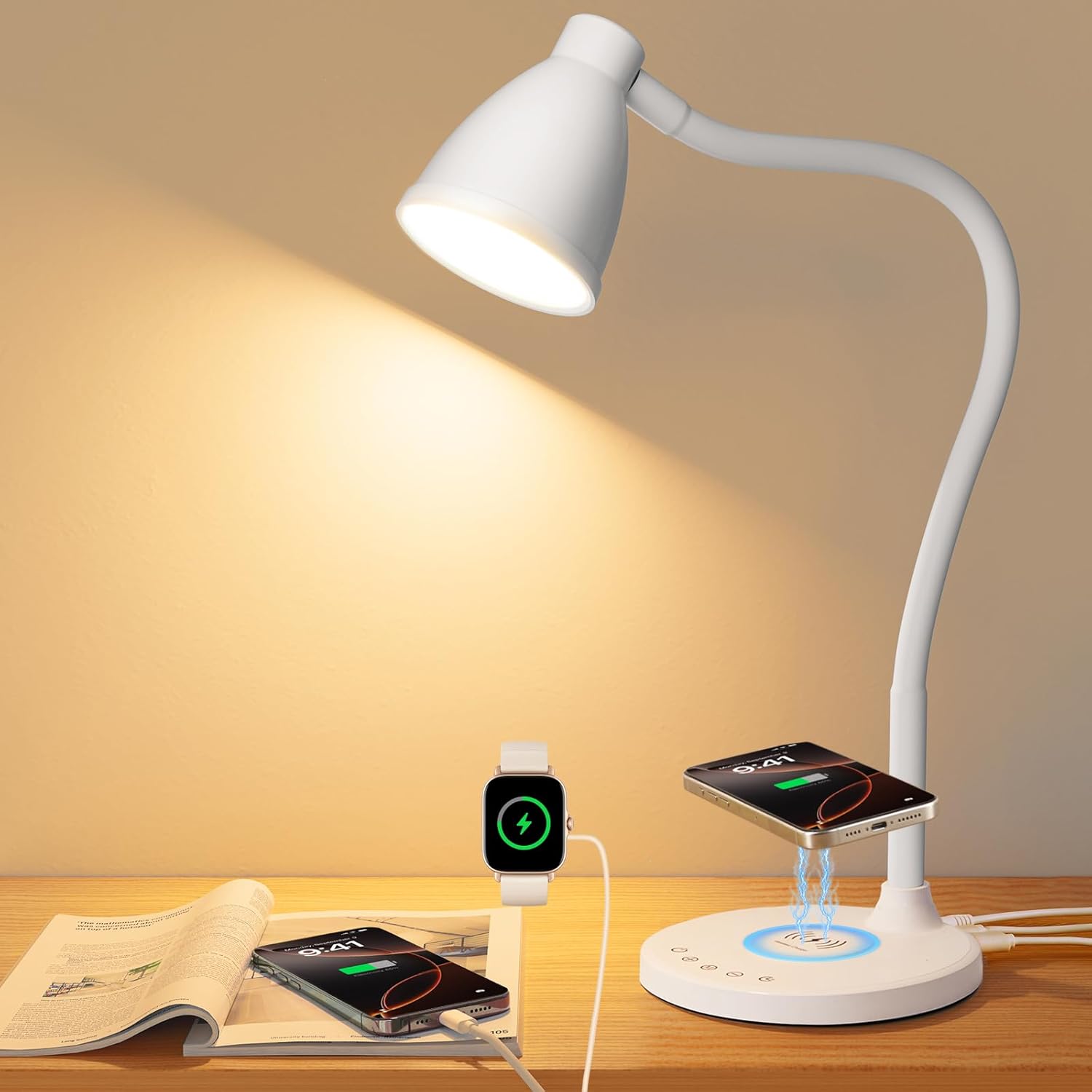 BOHON Desk Lamp with USB Charging Ports and Wireless Charger