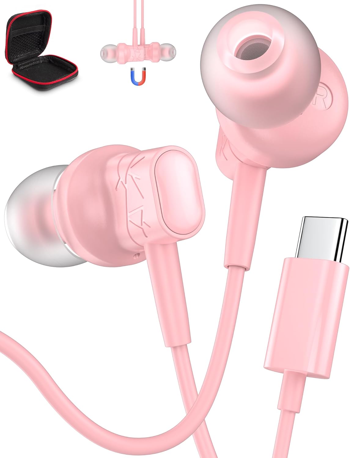 Pink Lightweight USB C Earbuds for iPhone - ACAGET
