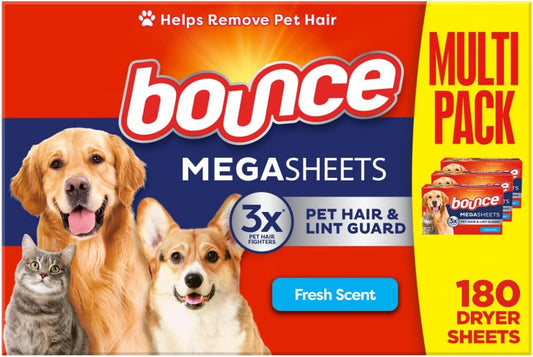 180 ct Bounce Pet Hair Mega Sheets - 3X Pet Hair Fighters!
