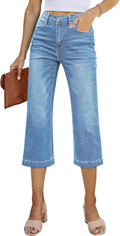 Sidefeel Women's Wide Leg Jeans High Waisted Capri Pants - Flattering