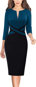 Womens Work 3/4 Sleeve Fitted Zipper Crisscross Waist Dress - Office