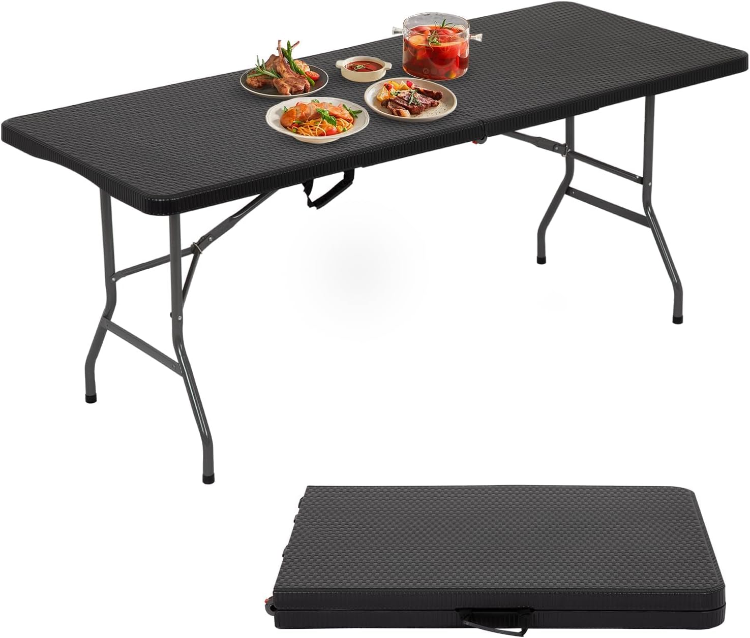 6FT Folding Table for Indoor Outdoor Use, Heavy Duty Utility Table