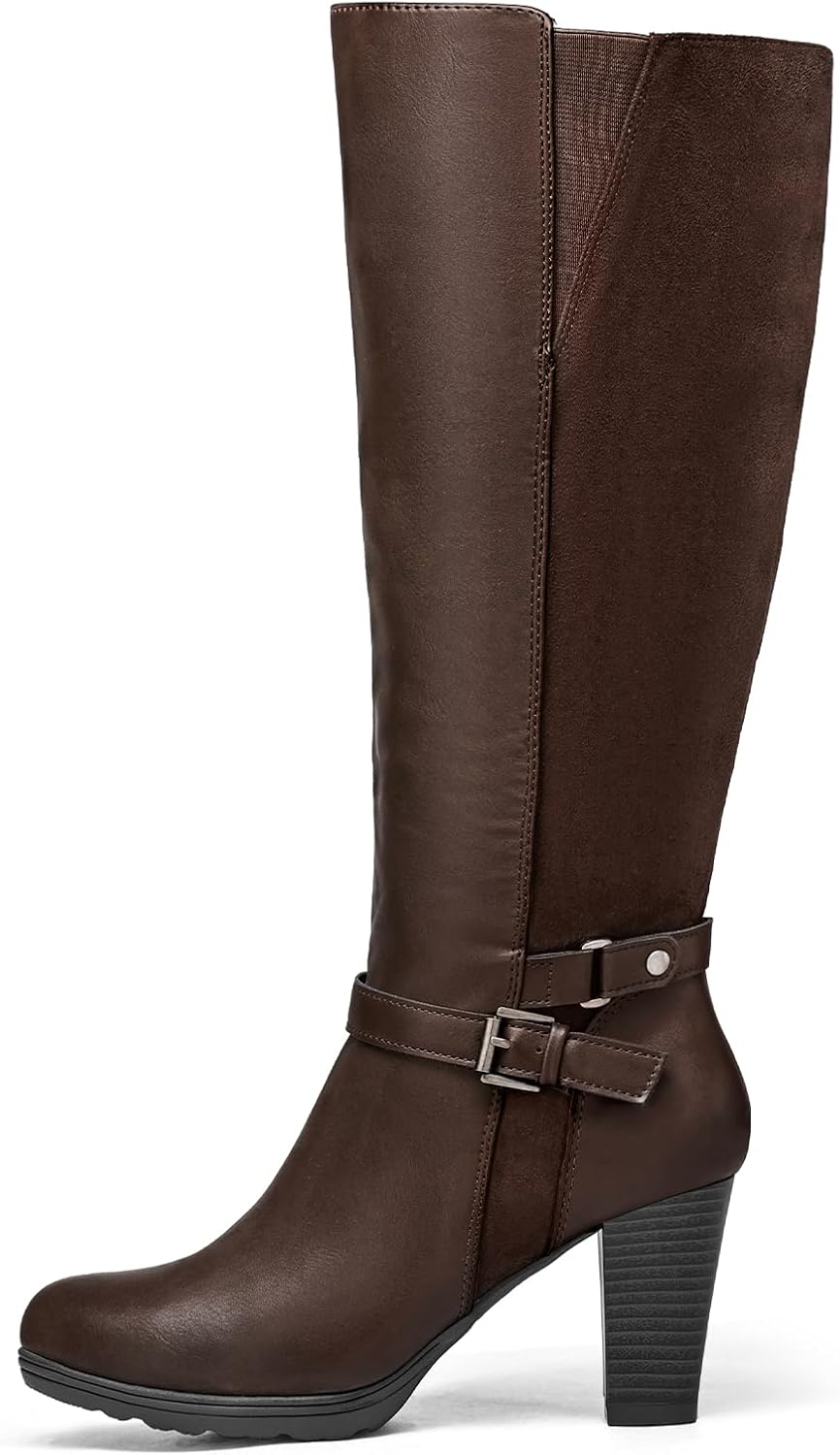 mysoft Women's Knee High Boots with Chunky Heel and Zipper