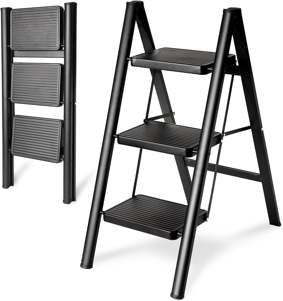 Double Elite 3 Step Folding Ladder - Sturdy 330 Lbs Capacity