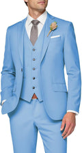 3 Piece Suit for Men Slim Fit Light Blue Wedding Suit - One Button Set