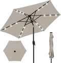 7.5ft Beige Solar Market Table Patio Umbrella - LED, Crank, Tilt