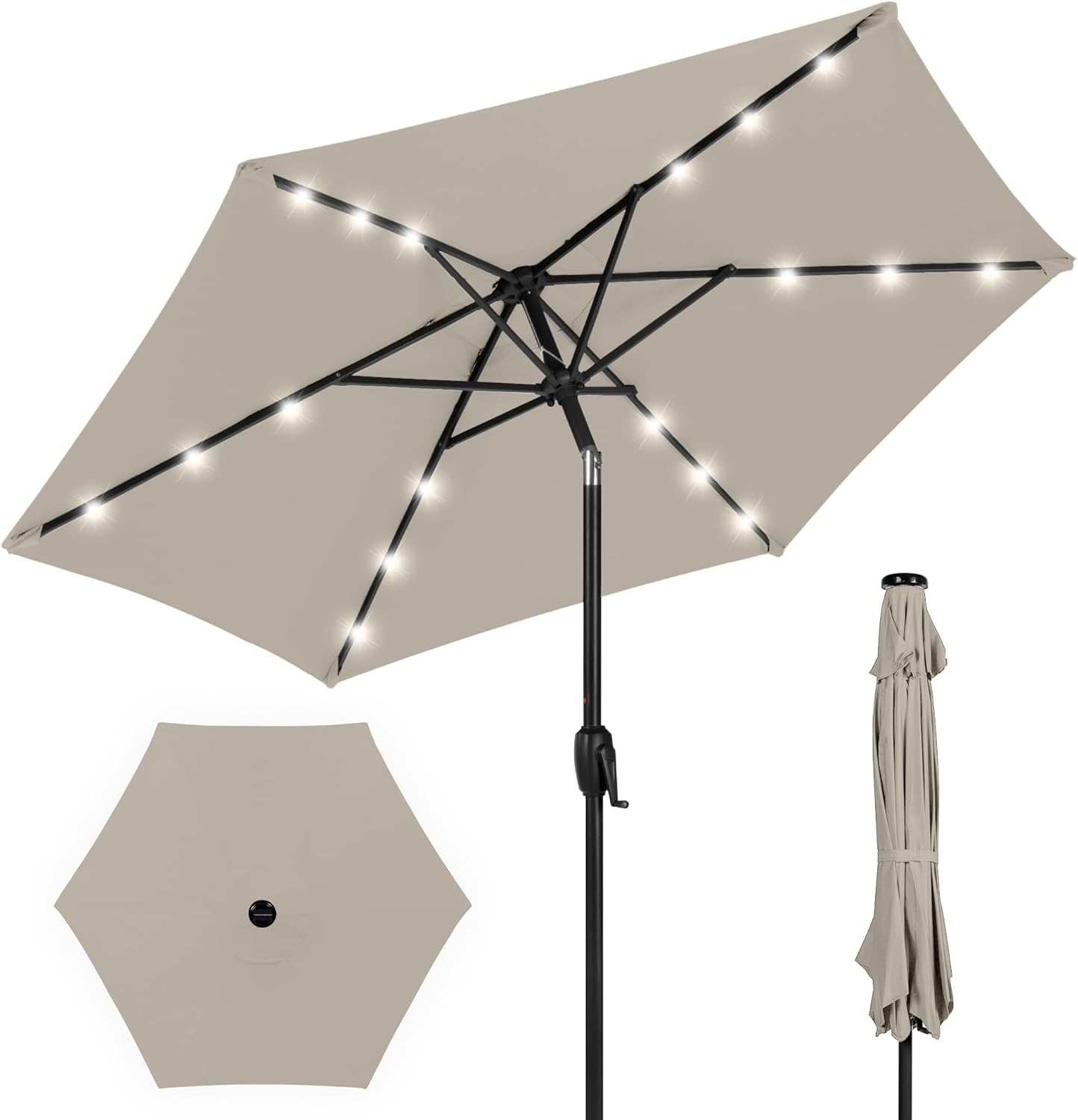 7.5ft Outdoor Solar Market Table Patio Umbrella with LED Lights