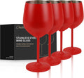 Red Stainless Steel Wine Glass Set of 4 - Unbreakable 18 oz Outdoor