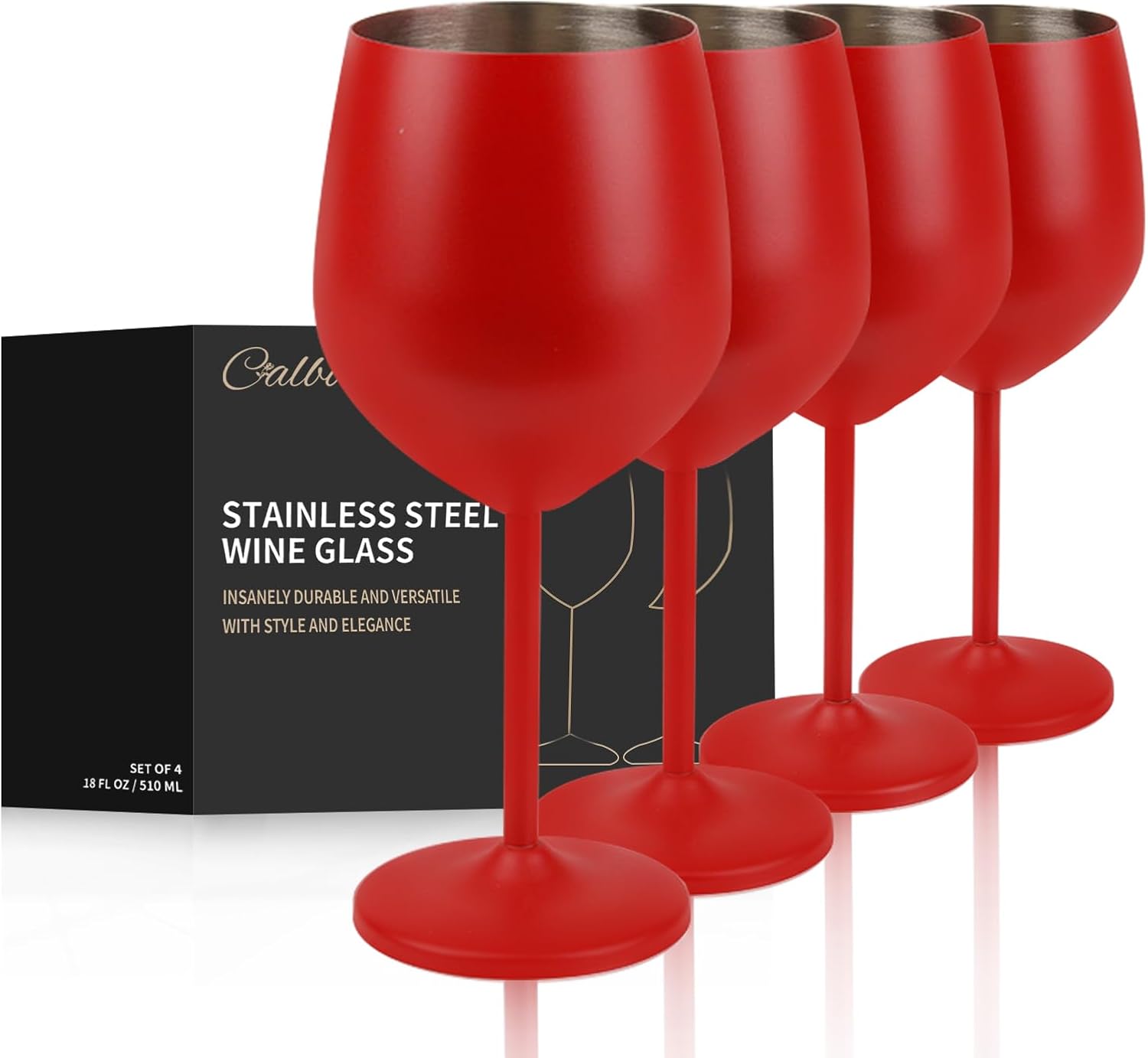 Red Stainless Steel Wine Glass Set of 4 for Outdoor Events