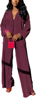 kaimimei Casual 2 Piece Outfit for Women - Linen Look Button Down Set