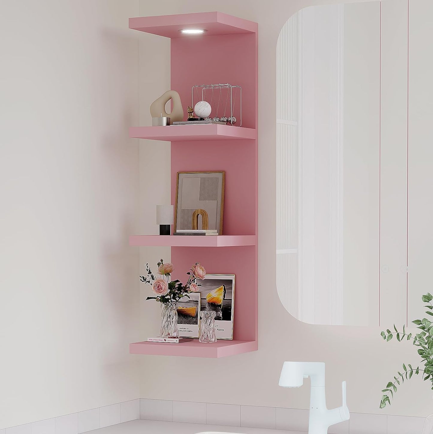 Versatile 4 Tier Wall Shelf Unit with LED Light for Home Decor