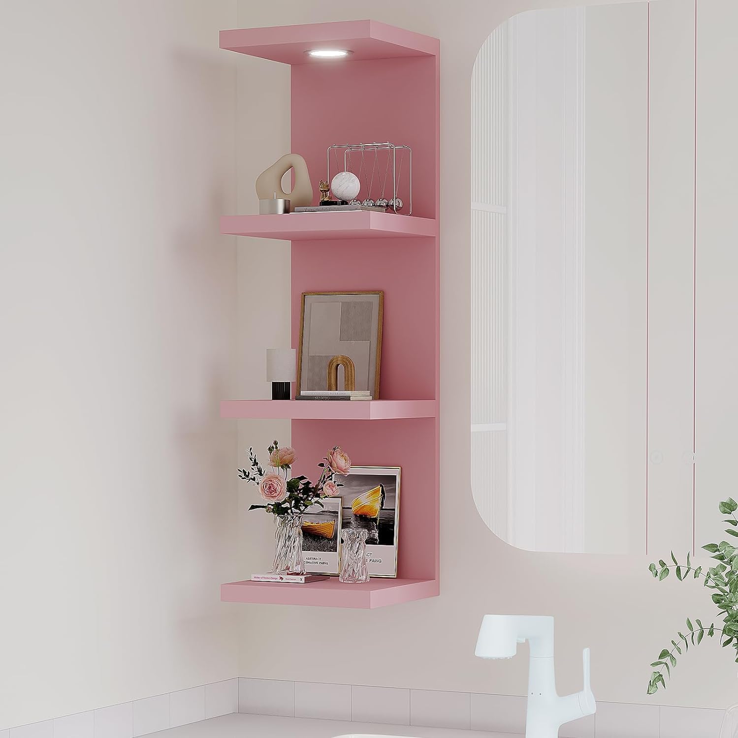 Versatile 4 Tier Wall Shelf Unit with LED Light for Home Decor