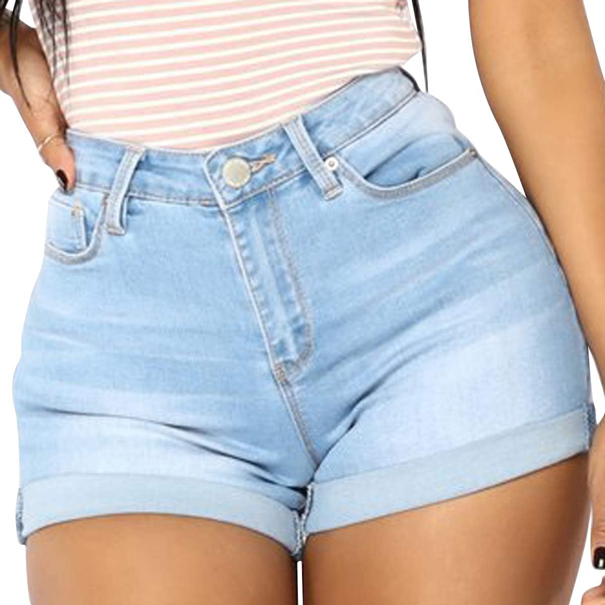 vanberfia Women's Stretchy Denim Mid Rise Jean Shorts for Casual Wear