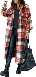 SKIKYAN Women Fall Flannel Plaid Shacket Jacket Oversized (Style CWK7)