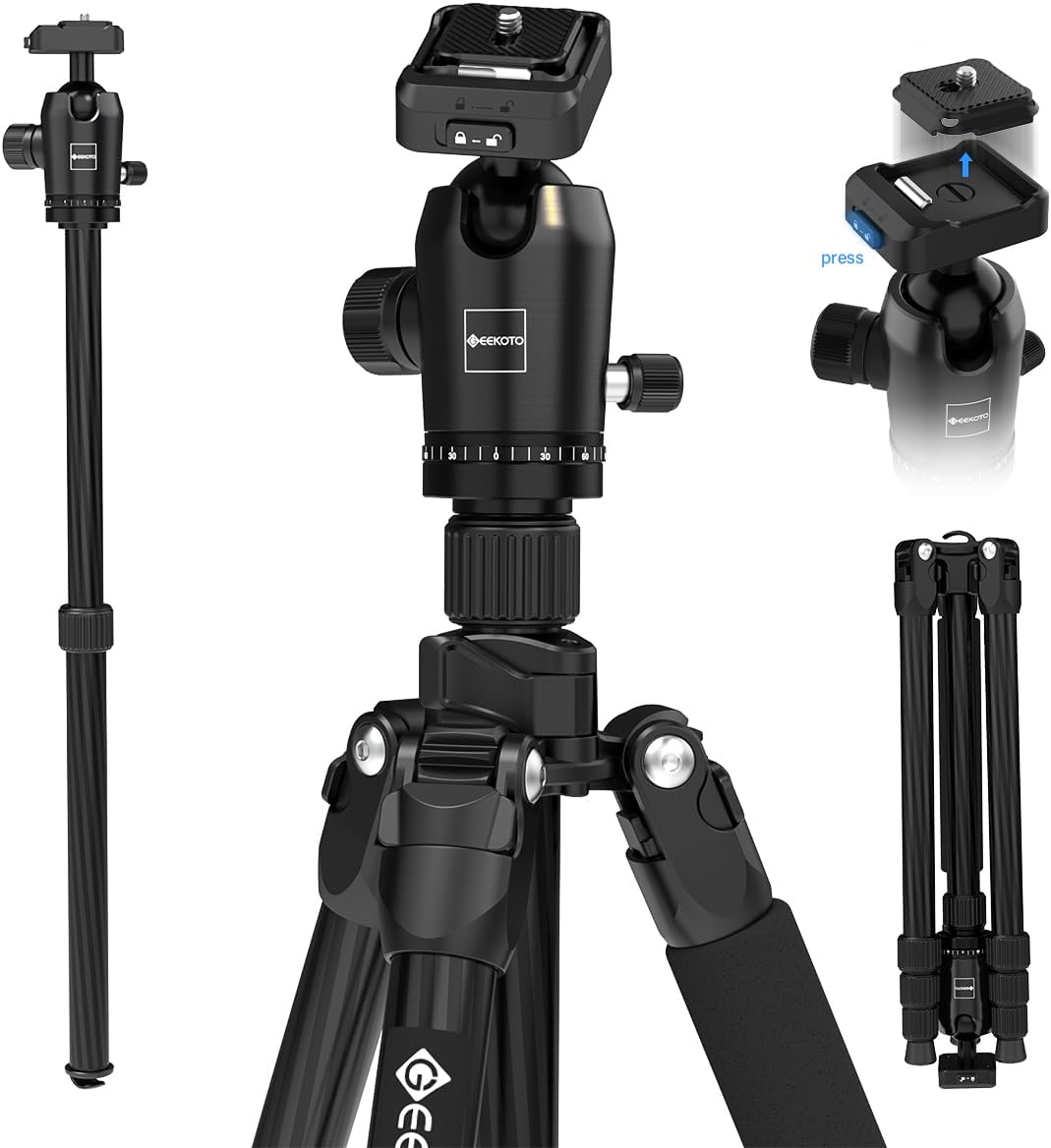 GEEKOTO 65 Carbon Fiber Camera Tripod for Photographers