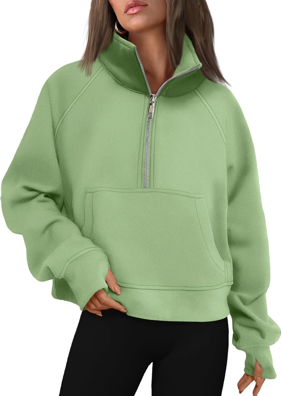 AUTOMET Womens Half Zip Cropped Pullover Fleece Hoodies