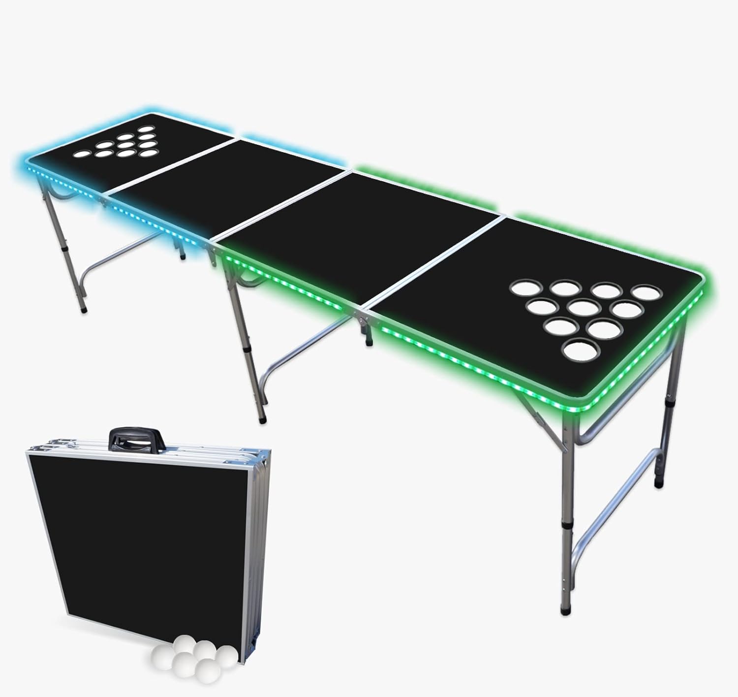 8-Foot Regulation Folding Beer Pong Table with LED Lights