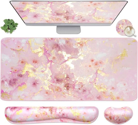 4-in-1 Pink Gold Marble Desk Set - Enhance Comfort & Style