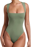 Womens Sleeveless Square Neck Double Lined Bodysuit - Stretchy Comfort