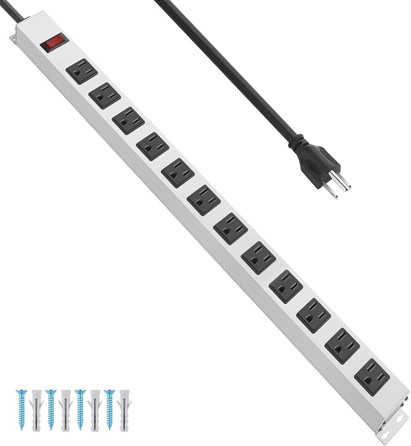 JUNNUJ Metal 12 Outlet Power Strip with Surge Protection Features