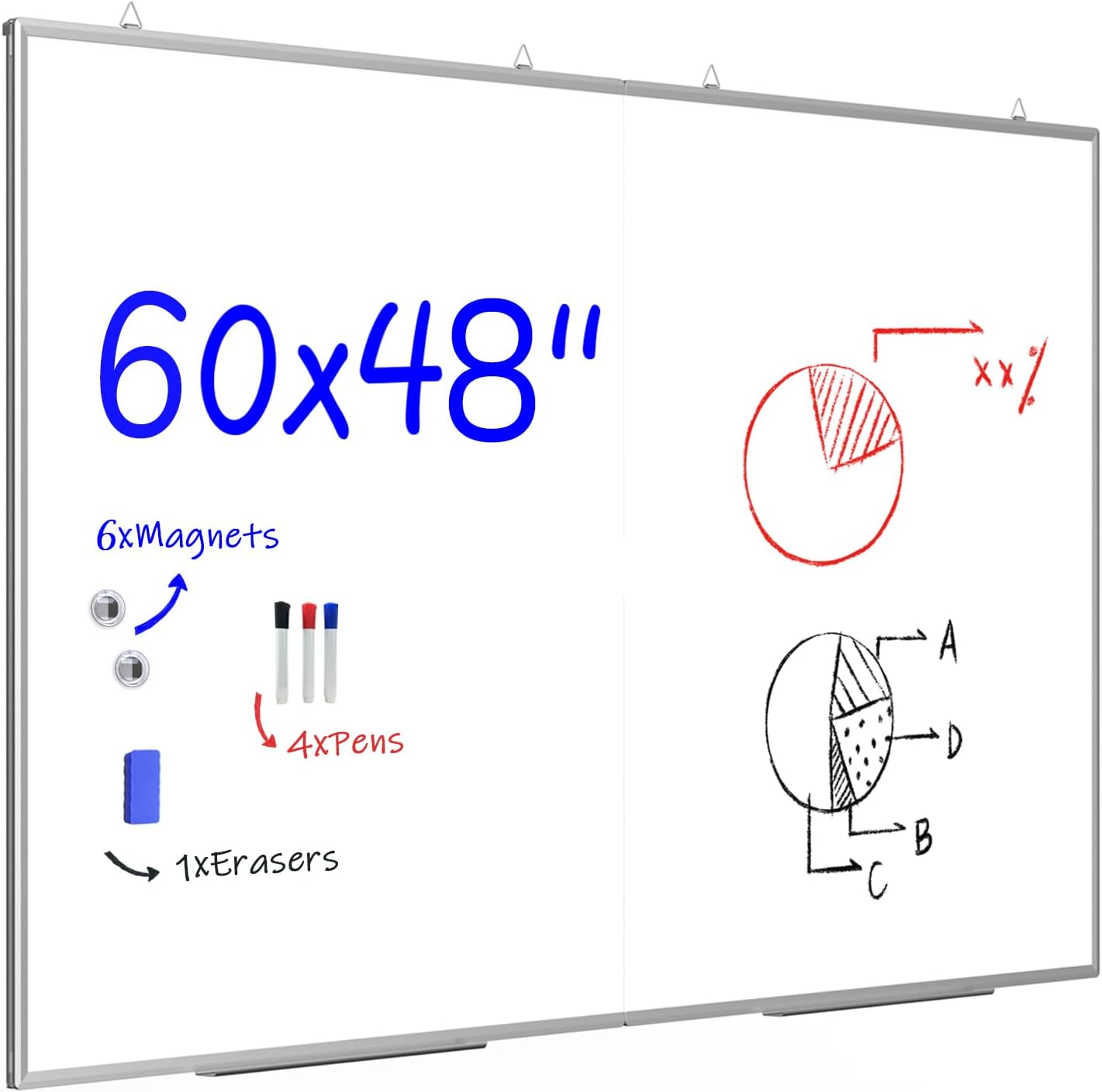 60in X 48in Large Magnetic Dry Erase Whiteboard for Versatile Use