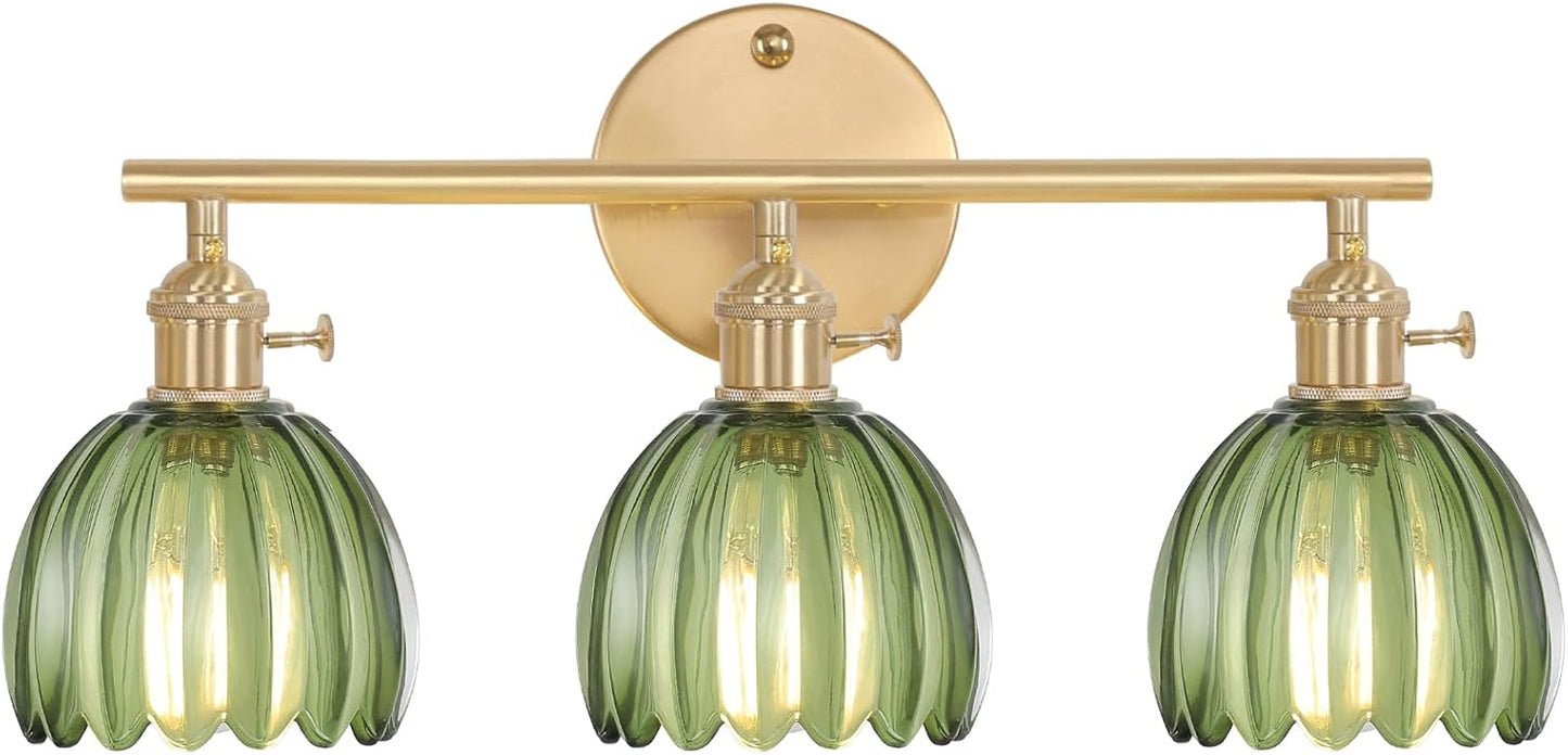 Bathroom Light Fixtures with Green Tulip Glass Shade for Style