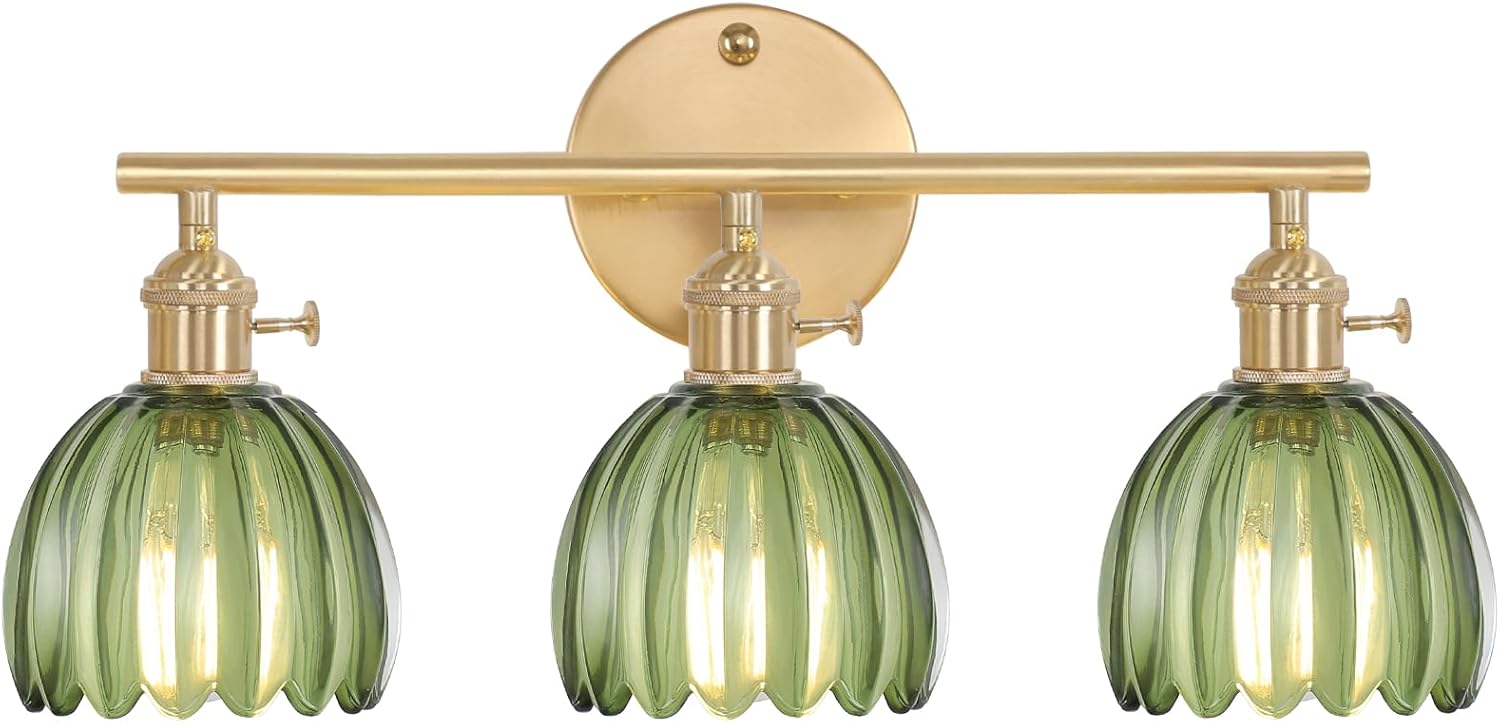 Bathroom Light Fixtures with Green Tulip Glass Shade for Style
