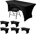 Nasitos 6 Pack Black Table Cloth 6 ft Spandex Fitted Tablecloth
