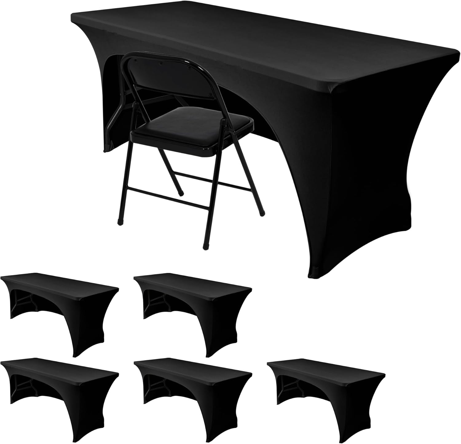 Nasitos 6 Pack Black Spandex Fitted Tablecloths for Events