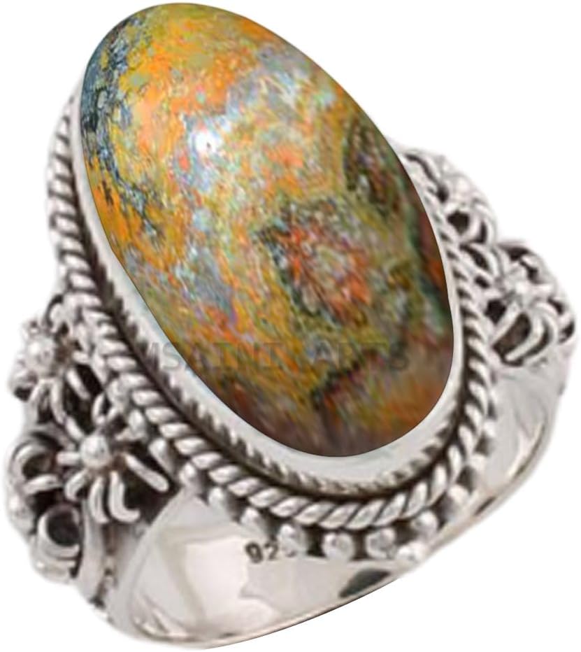 Solid 925 Sterling Silver Ring with Natural Blue Copper Turquoise