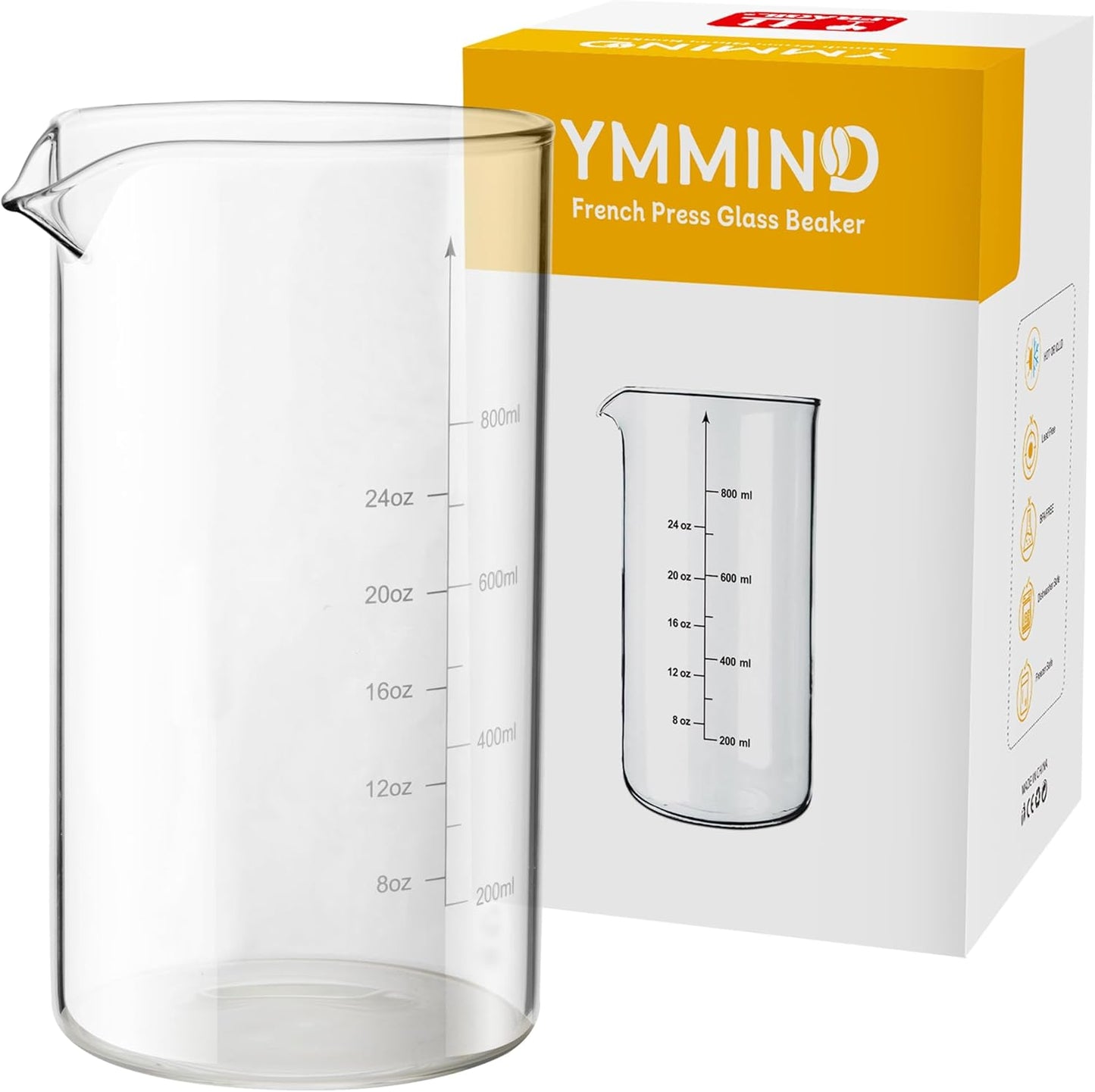 YMMIND 34oz French Press Glass Beaker - Universally Compatible for Perfect Coffee