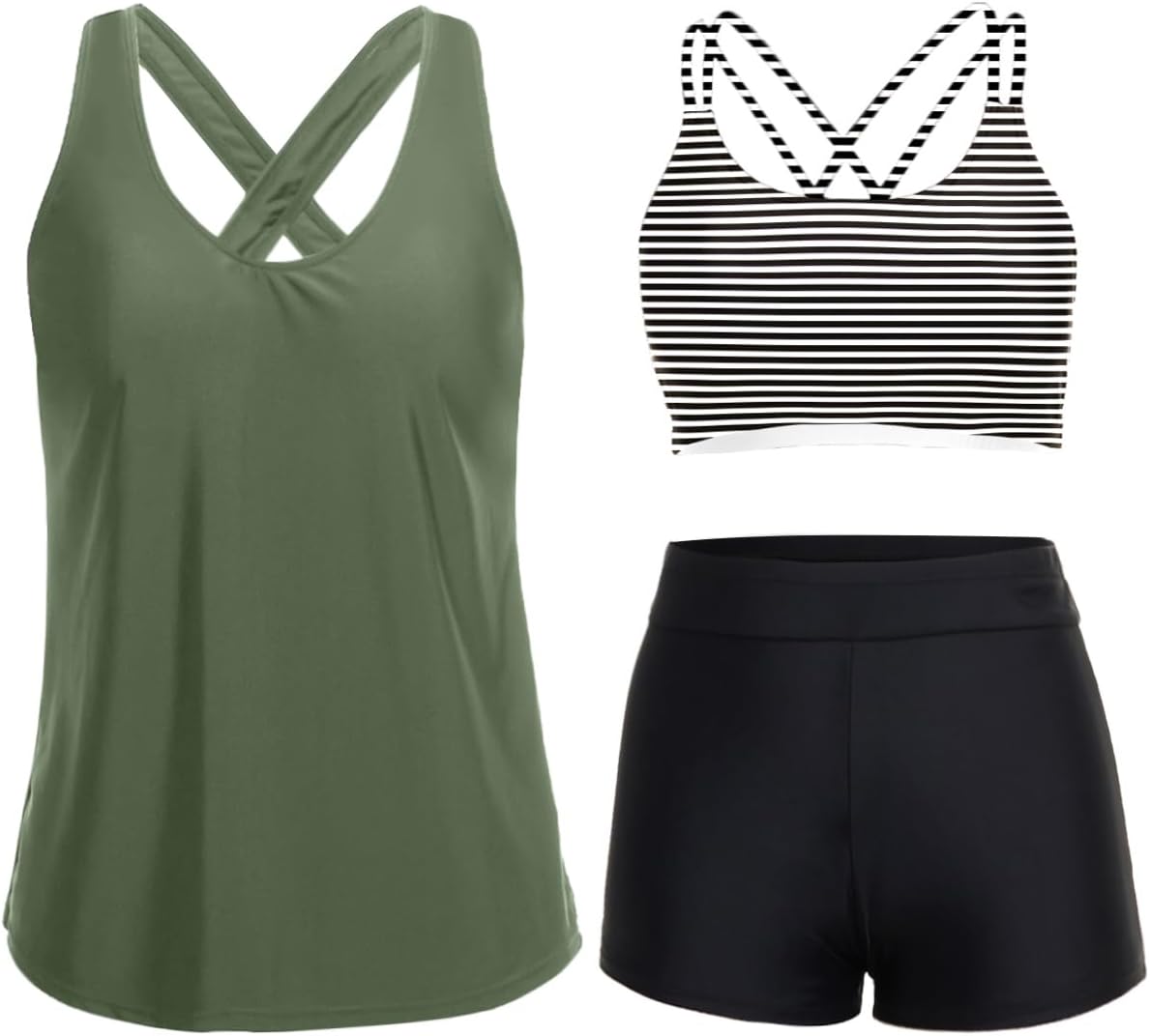 3 Piece Tankini Swimsuits for Women with Tummy Control Design