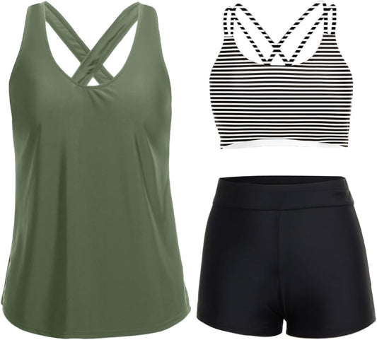 Stylish 3 Piece Tankini Swimsuits for Women with Tummy Control