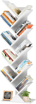 10 Tier Tree Book Shelf - Tall Narrow Wood Bookcase for Small Spaces