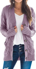 Goranbon Women's Cable Knit Cardigan Long Sleeve Button Down - Cozy if