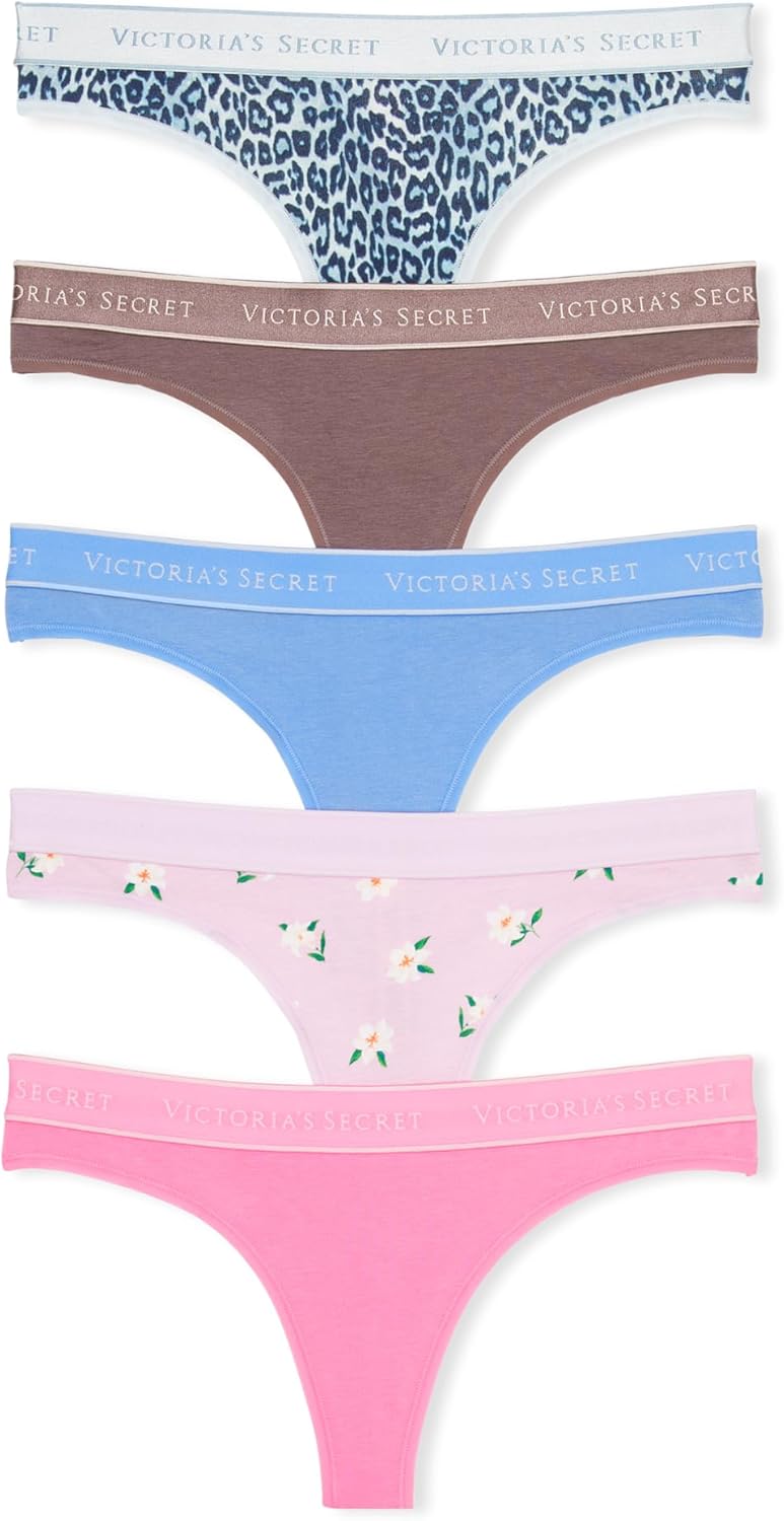 Victoria's Secret Women's Cotton Logo Thong Underwear Multi Pack