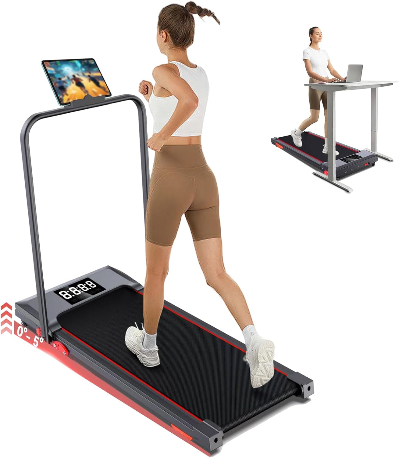 Walking Pad Treadmill with Incline and Handle Bar for Home Use
