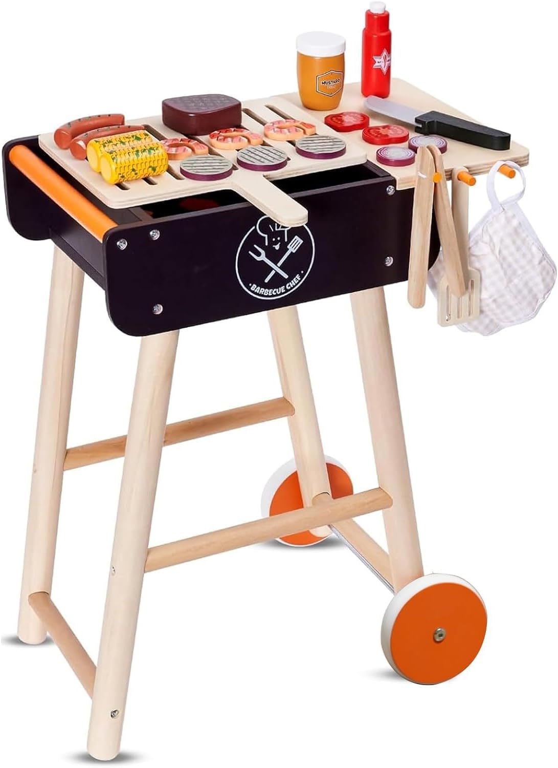 Kid's Wooden BBQ Grill Playset - Pretend Play Fun!