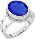 Sterling Silver 925 Ring with Blue Sapphire Oval Gemstone - Timeless