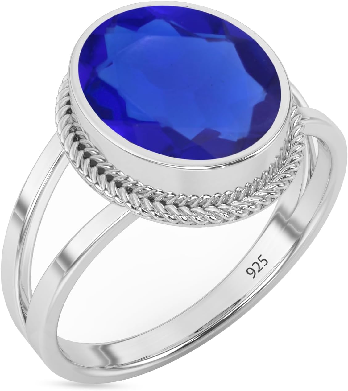 Sterling Silver 925 Ring with Natural Blue Sapphire Gemstone