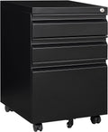 3 Drawer File Cabinet with Lock - Under Desk Rolling Filing Cabinet
