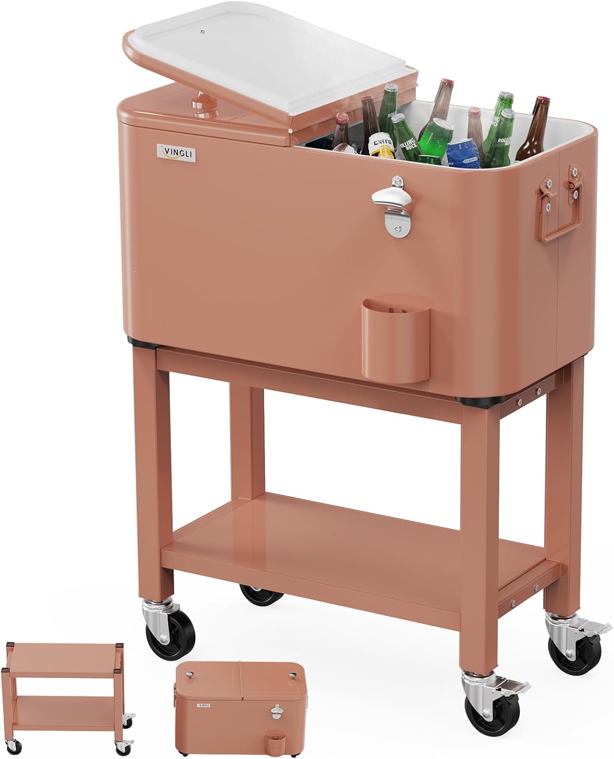 VINGLI Patio Cooler Rolling Ice Chest on Wheels for Parties