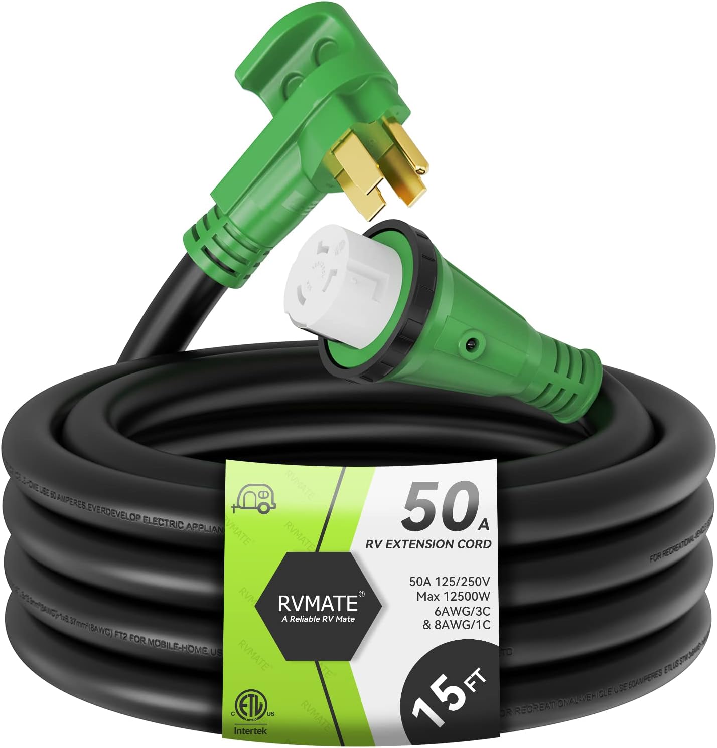 RVMATE 50 Amp 15 Feet RV Power Extension Cord with LED Indicator